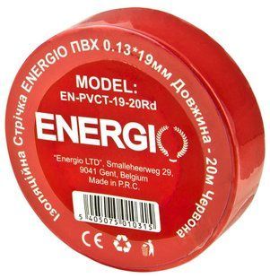 Energio PVCT-1920Rd &mdash; Ізоляційна стрічка ПВХ 0.13x19 мм 20 м червона 1-27538 фото