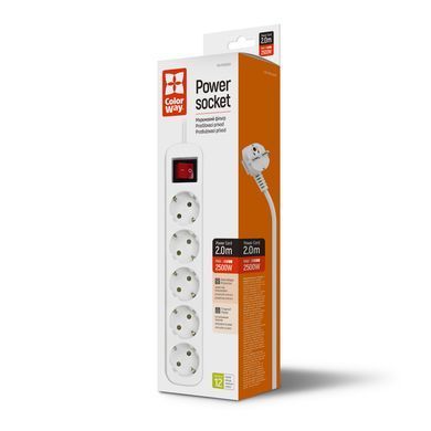 Colorway CW-PSEA52W &mdash; Power filtr 2.0м СolorWay 5 розеток, білий 1-62736 фото