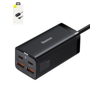 Baseus GaN3 Pro CCGP000101 &mdash; Мережевий зарядний пристрій Fast Charge, USB тип-C, USB тип-A, з кабелем USB тип-C до USB тип-C, 100 Вт, 4 порти, чорний 1-34901 фото