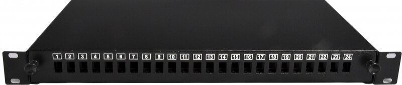 Патч-панель оптическая 24 порта под 24 адаптера SC Simplex/LC Duplex/E2000 1U 6xPG13.5+6xPG11 черная CMS UA-FOPE24SCS-B 64901 фото