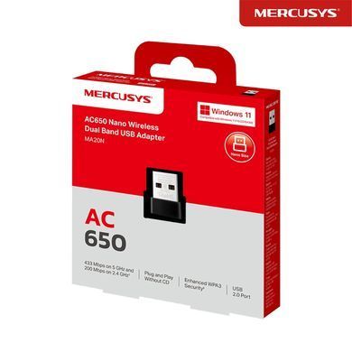Mercusys MA20N &mdash; Беспроводной сетевой USB-адаптер Wi-Fi 5, AC650, Nano Size 1-57226 фото