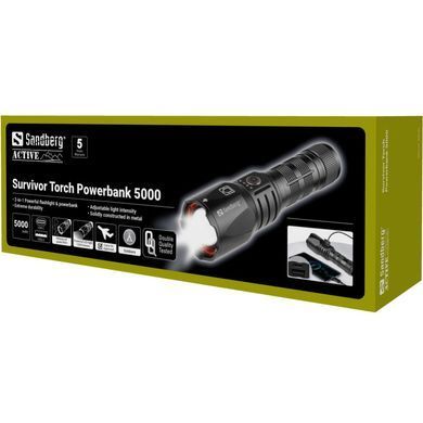 Sandberg 420-89 &mdash; Ліхтарик-повербанк Sandberg Survivor Torch Powerbank 5000 mAh XHP160LED USB-C 18w 1-62897 фото