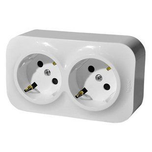 Legrand 782423 &mdash; Розетка Forix 2К+З німецький стандарт 45&deg;, зі шторками, 2 п, гвинтові клеми, IP20, біла 1-26757 фото