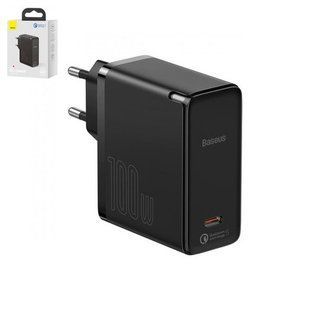 Baseus GaN2 TZCCGAN-L01 &mdash; Мережевий зарядний пристрій Quick Charge, 100 Вт, USB тип-C, з кабелем USB тип-C до USB тип-C, 5 А, чорний 1-34913 фото