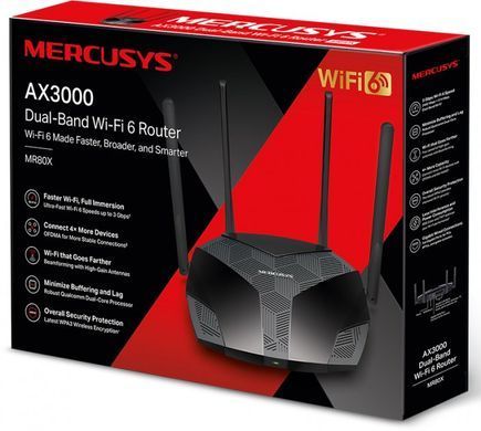Роутер Mercusys MR80X &mdash; Маршрутизатор MR80X AX3000 3xGE LAN 1xGE WAN MU-MIMO OFDMA 1-19796 фото