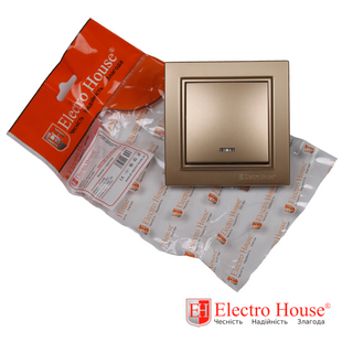 Выключатель 1-клавишный 16А 250В IP22 с подсветкой ElectroHouse Enzo EH-2183-LG золотистый 672951 фото
