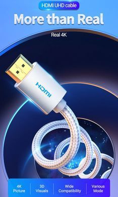Vention AABIL &mdash; Кабель HDMI M-M,10.0 м, V2.0, 4K 60Гц, обплетення, Silver Metal Type Vention 1-60259 фото
