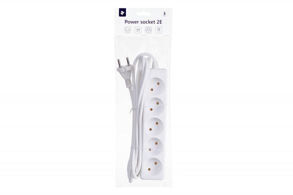 Удлинитель на 5 розеток 3 м белый 2E Accessories 2E-U05M3 693222 фото