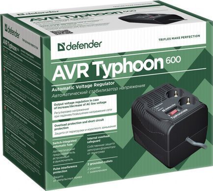 Defender 99032 &mdash; Стабілізатор напруги Defender AVR Typhoon 600 200 Вт, 2 розетки 1-62811 фото