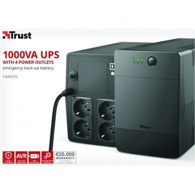 Джерело безперебійного живлення Trust 23504 &mdash; ДБЖ Paxxon 1000 ВА, 4хSchuko, 230В, USB 1-21631 фото