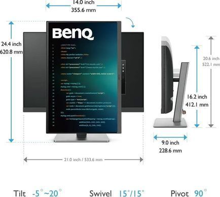 BenQ RD240Q Dark Grey &mdash; Монитор 24", IPS, 2560х1600, 60 Гц, 5 мс, 1xHDMI, 1хDP, USB-хаб (9H.LLXLA.TBE) 1-57405 фото