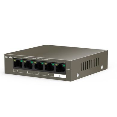Мережевий комутатор Tenda TEG1105P-4-63W &mdash; Комутатор некерований Gigabit Ethernet PoE (Б/В) 9-13181 фото