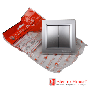 Выключатель 2-клавишный 16А 250В IP22 ElectroHouse Enzo EH-2182-ST серебряный камень 672971 фото