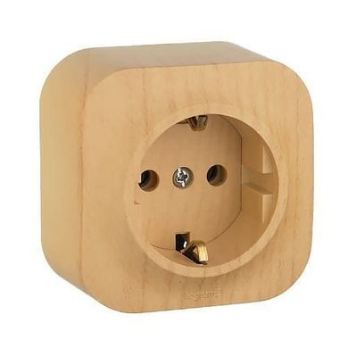 Legrand 782271 &mdash; Розетка Quteo 2К+З немецкий стандарт, 1 п, винтовые клеммы, IP20, дерево, сосна 1-26733 фото
