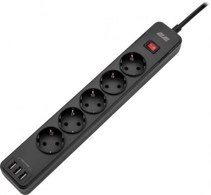 2E 2E-SP515M2USBBK &mdash; Сетевой фильтр 5хSchuko, 3хUSB-A, 3Gх1.5мм&sup2;, 2м, черный 1-29029 фото