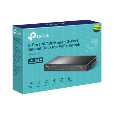 Мережевий комутатор TP-Link TL-SL1311P &mdash; Комутатор некерований 8хFE (PoE + 65W), 2хGE, 1хGE SFP 1-46643 фото
