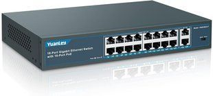 Сетевой коммутатор YuanLey YS20162G-P &mdash; Коммутатор неуправляемый 16 х GbE 2 х Gigabit UpLink 1000 Мбит/с PoE 30 Вт (Витрина) 9-12830 фото